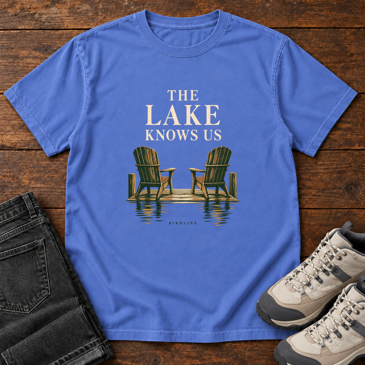 The Lake Knows Us T-Shirt in Mystic Blue, front view