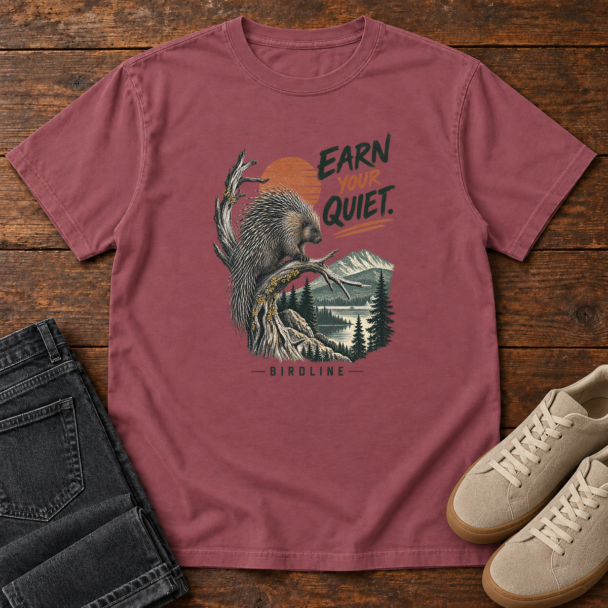 Earn Your Quiet Porcupine T-Shirt in Brick
