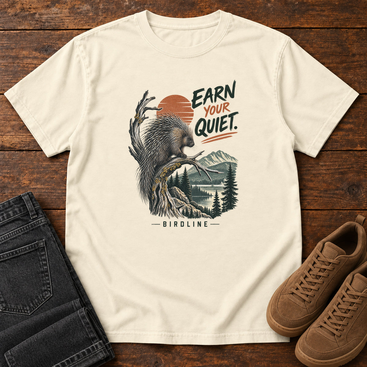 Earn Your Quiet Porcupine T-Shirt in Ivory