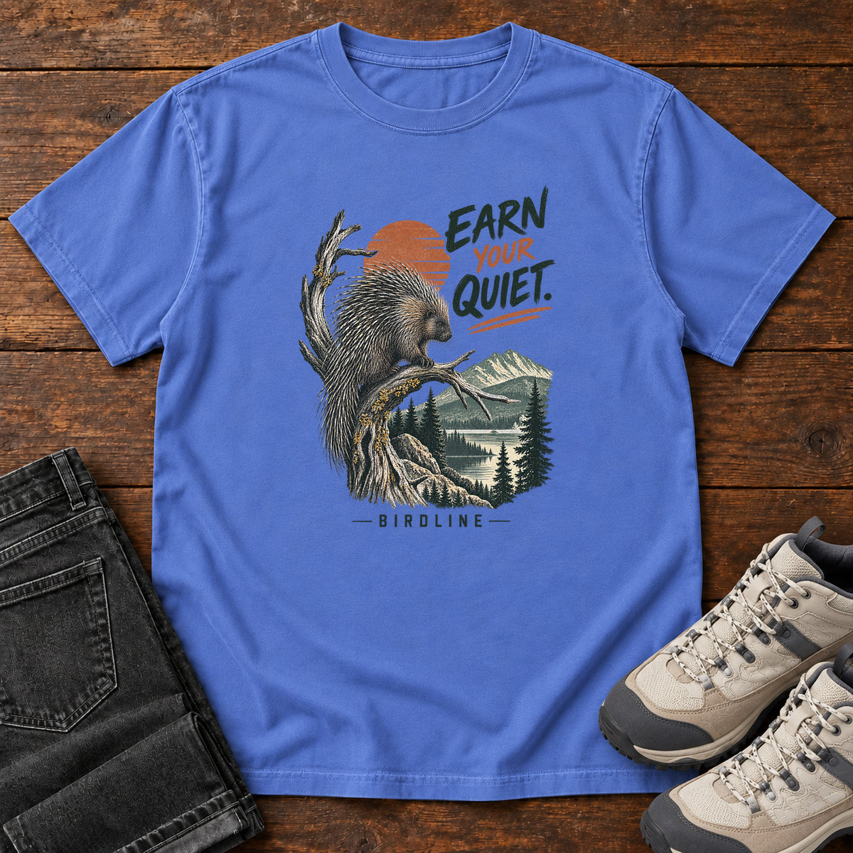 Earn Your Quiet Porcupine T-Shirt in Mystic Blue