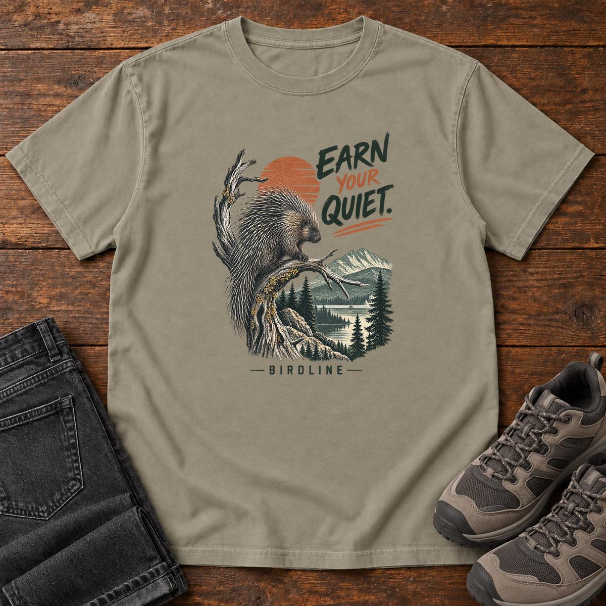 Earn Your Quiet Porcupine T-Shirt in Sandstone
