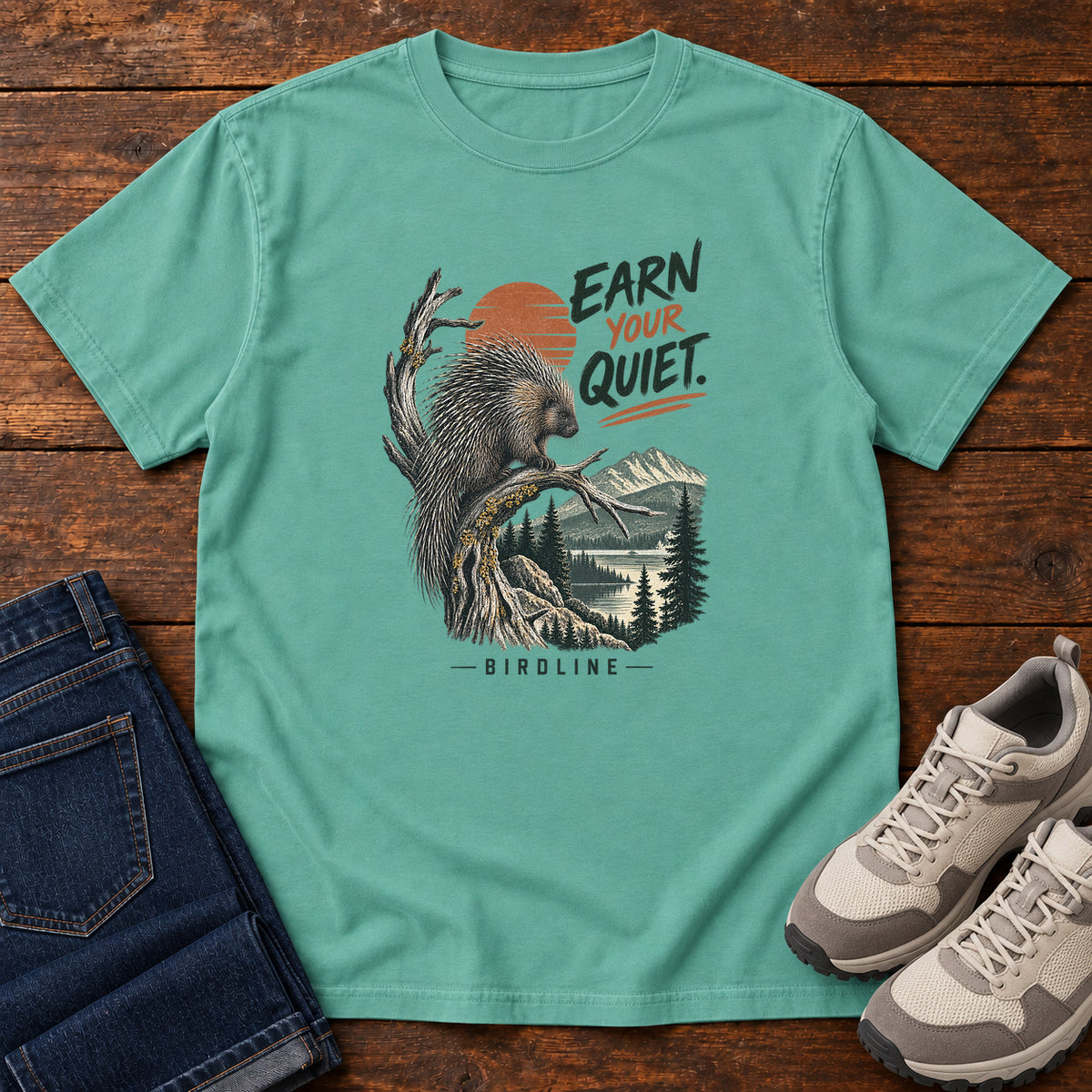 Earn Your Quiet Porcupine T-Shirt in Seafoam