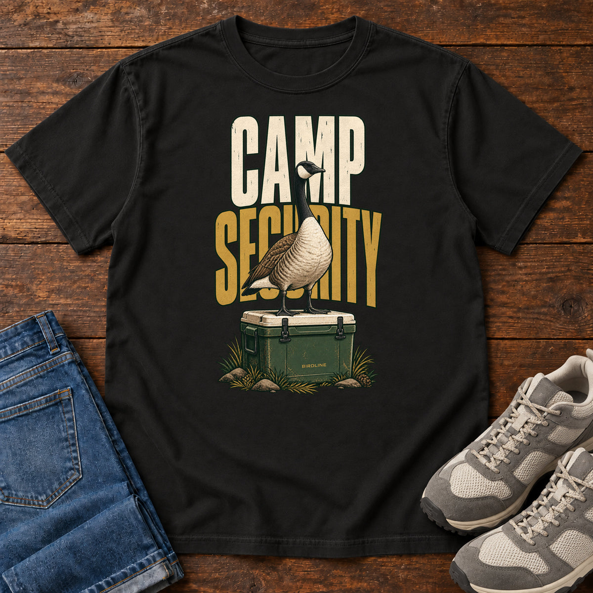 Camp Security T-Shirt in Black, front view