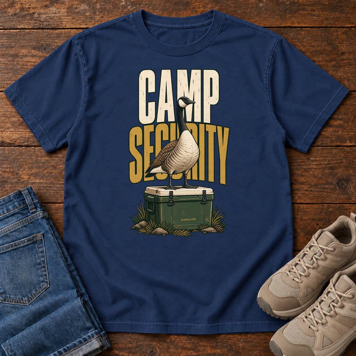 Camp Security T-Shirt in True Navy, front view
