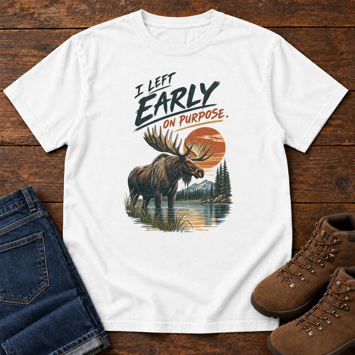 I Left Early on Purpose Moose T-Shirt in White, left side