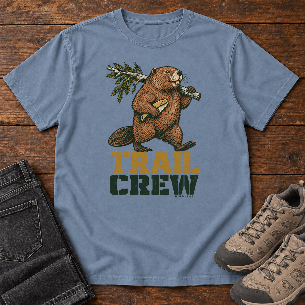 Trail Crew T-Shirt in Blue Jean, front view