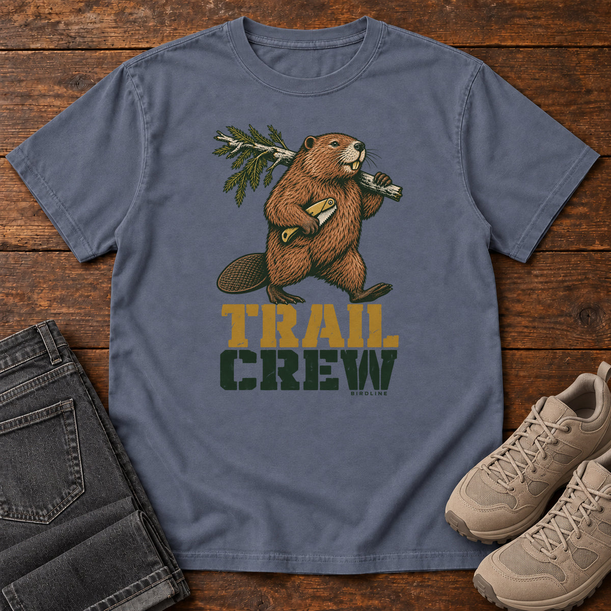 Trail Crew T-Shirt in Denim, front view