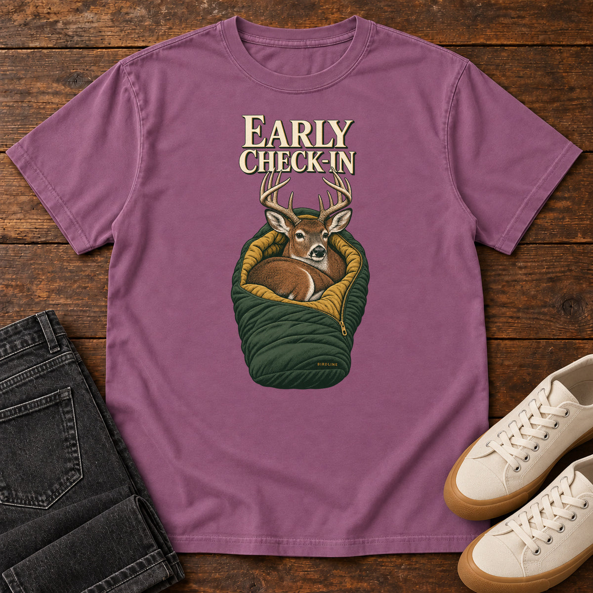 Early Check-In T-Shirt in Berry, front view