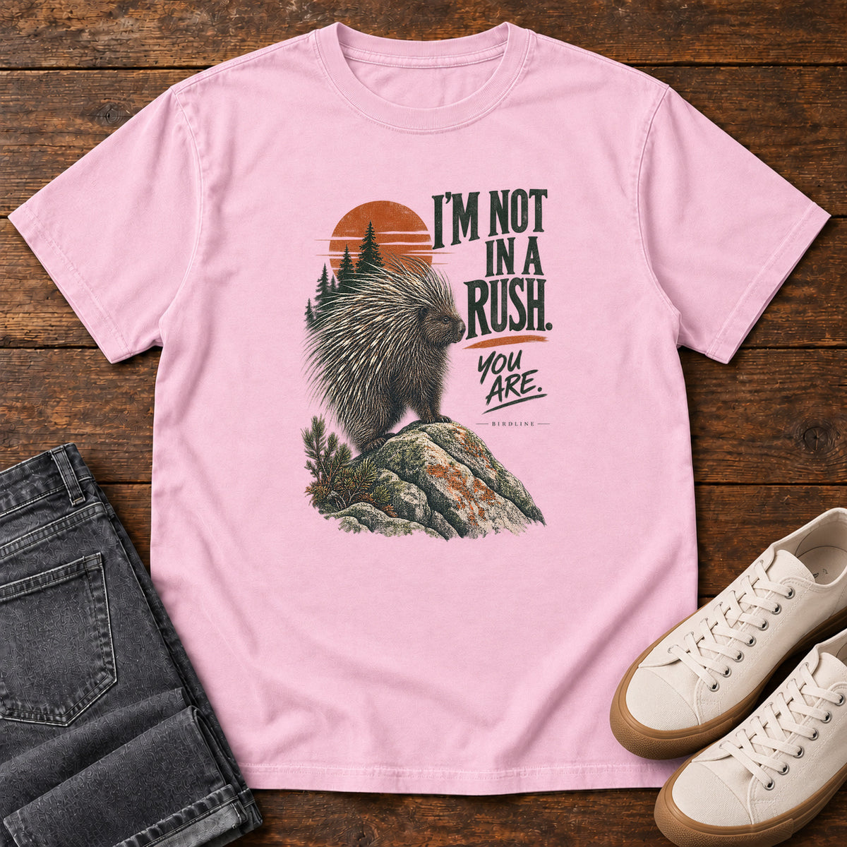 I'm Not in a Rush You Are Porcupine T-Shirt in Blossom