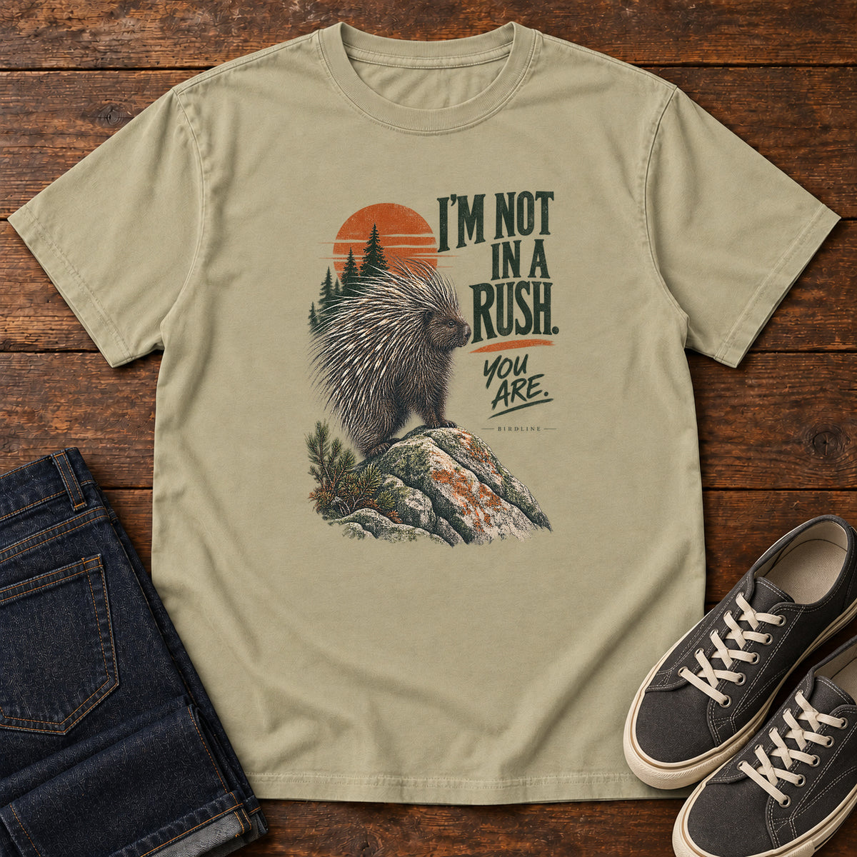 I'm Not in a Rush You Are Porcupine T-Shirt in Khaki