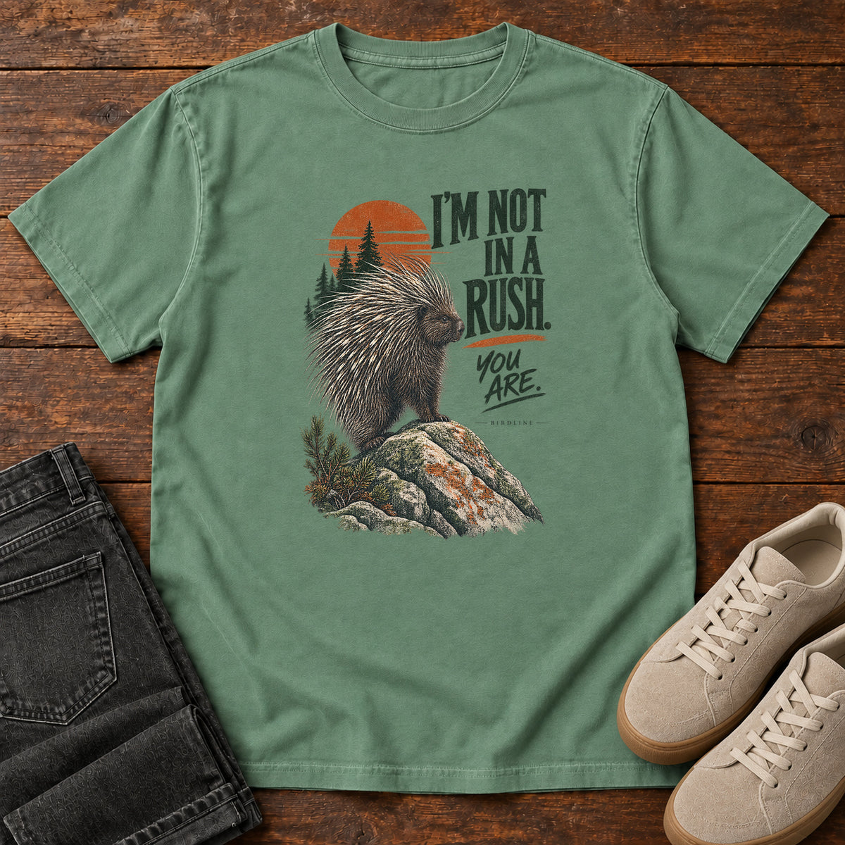 I'm Not in a Rush You Are Porcupine T-Shirt in Light Green
