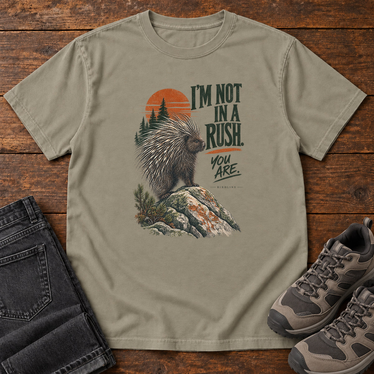 I'm Not in a Rush You Are Porcupine T-Shirt in Sandstone