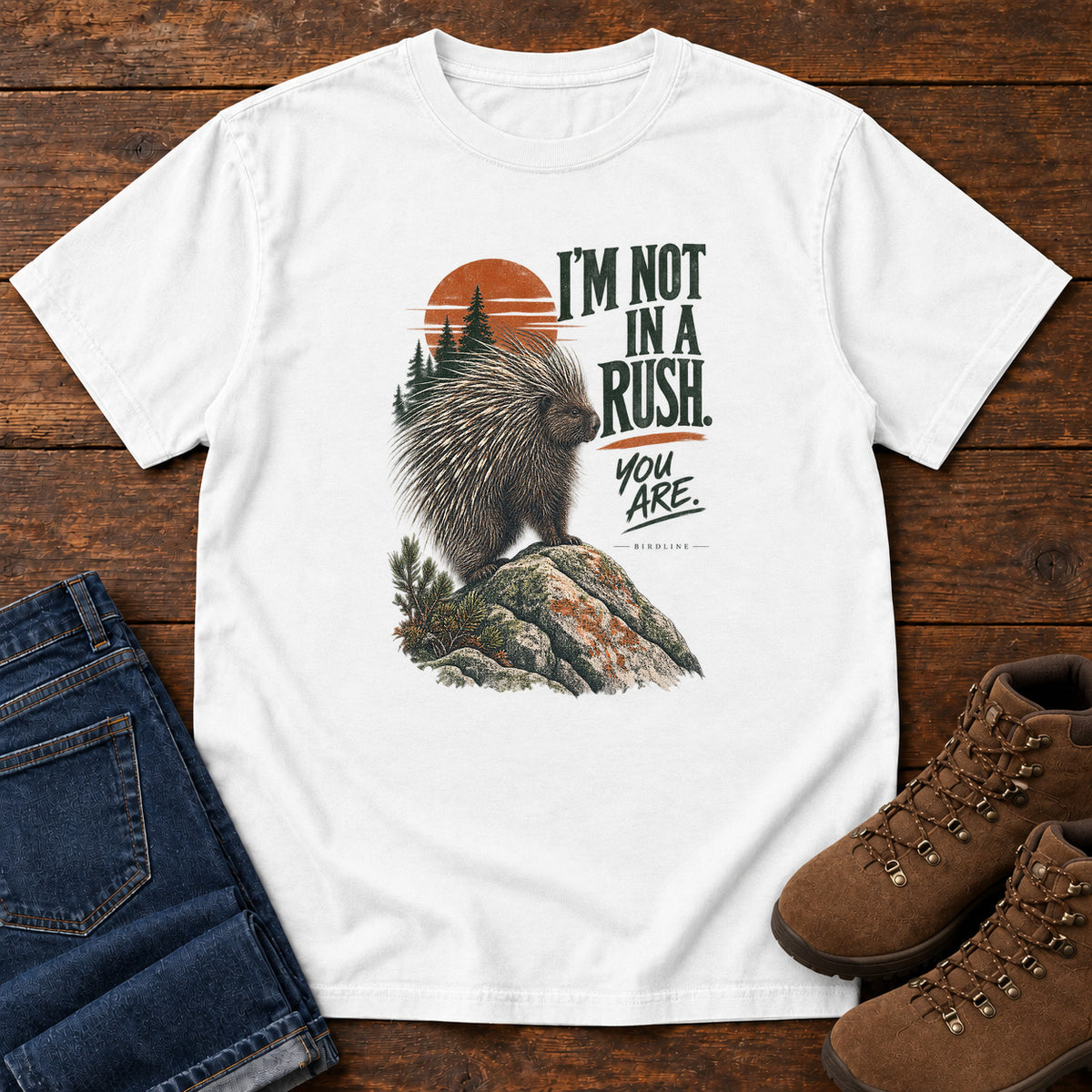 I'm Not in a Rush You Are Porcupine T-Shirt in White