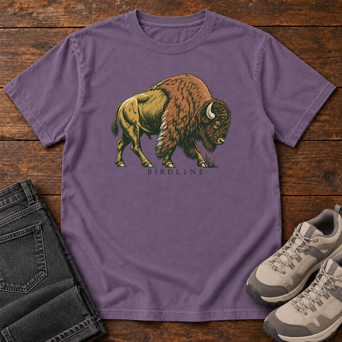 Bison Birdline T-Shirt in Grape, front view
