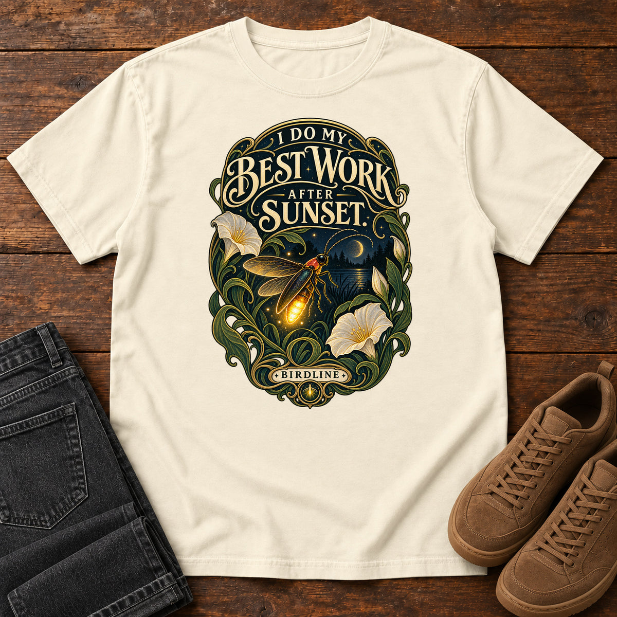 I Do My Best Work After Sunset Firefly T-Shirt in Ivory