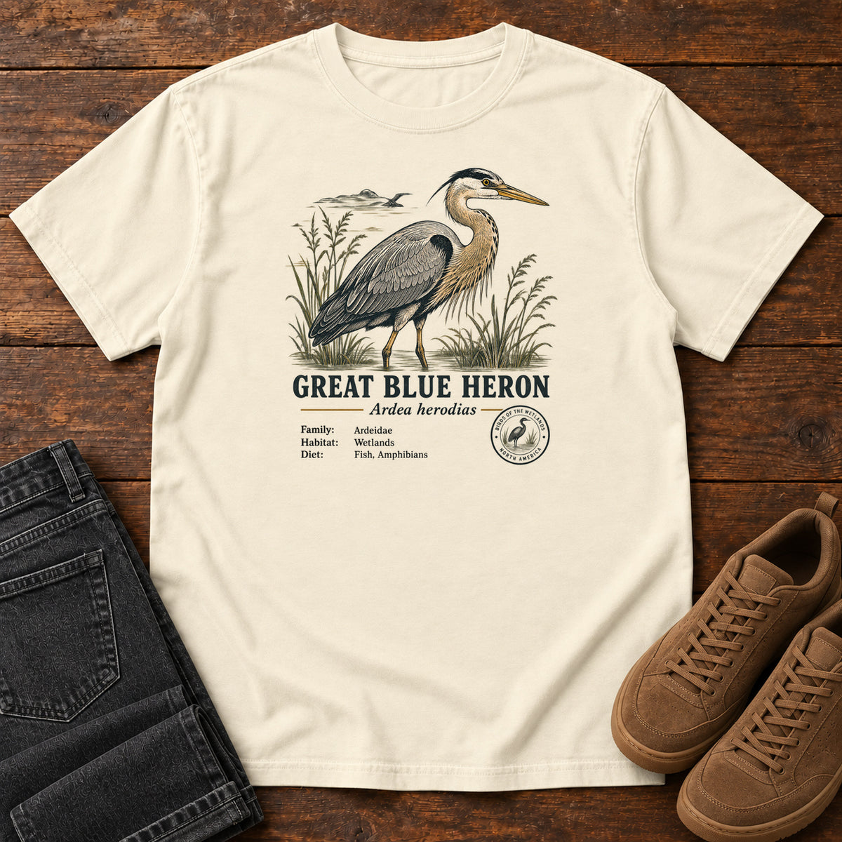 Great Blue Heron Field Guide T-Shirt in Ivory