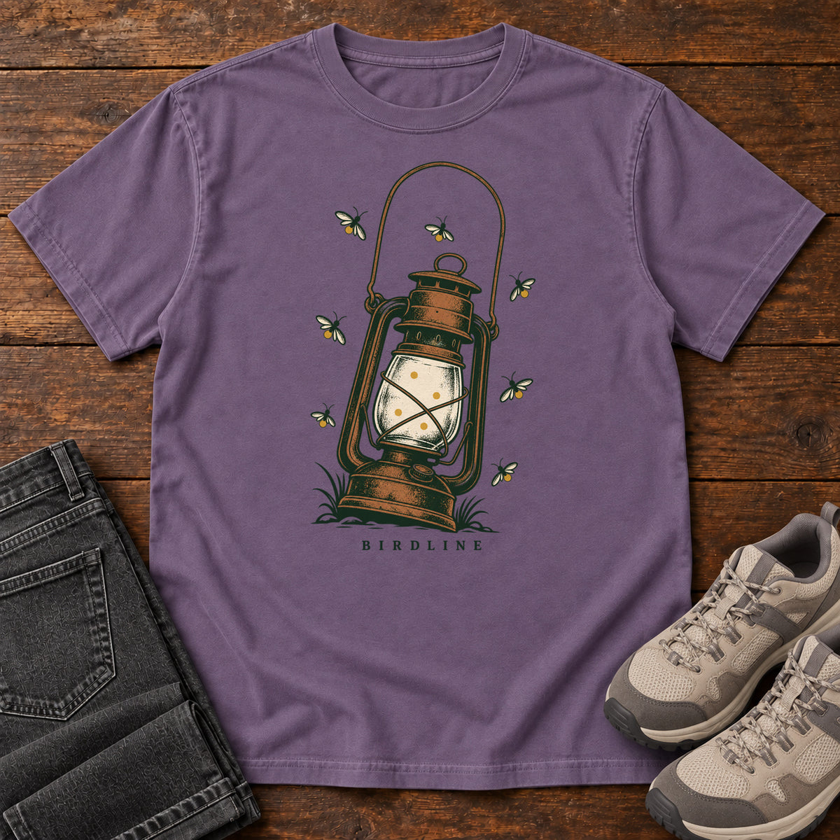 Lantern and Fireflies T-Shirt in Grape, front view