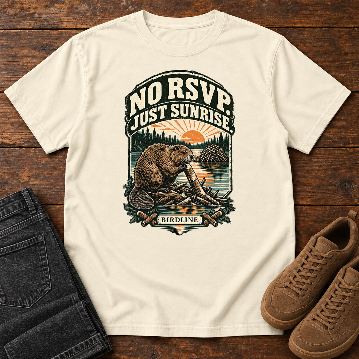 No RSVP Just Sunrise Beaver T-Shirt in Ivory
