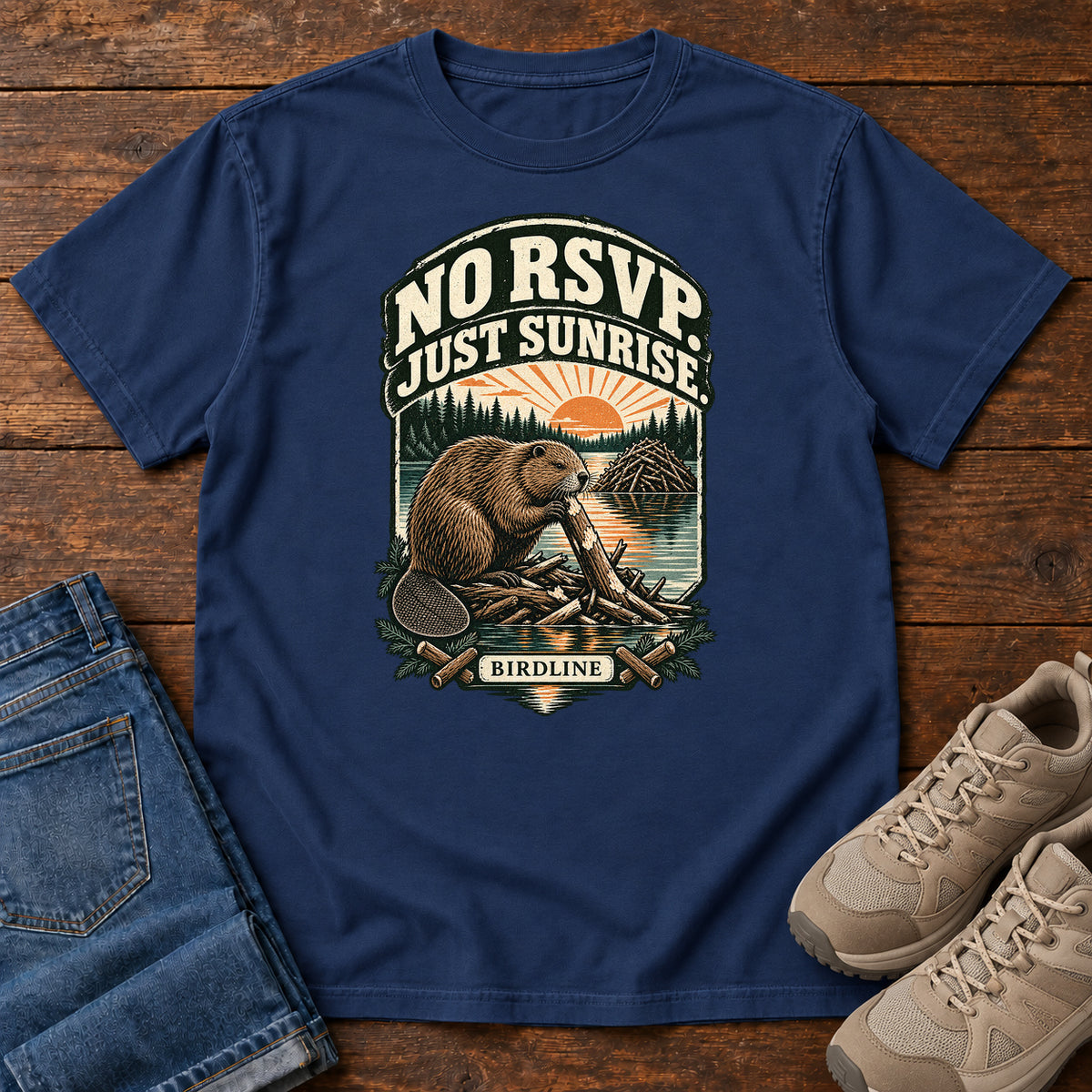 No RSVP Just Sunrise Beaver T-Shirt in True Navy