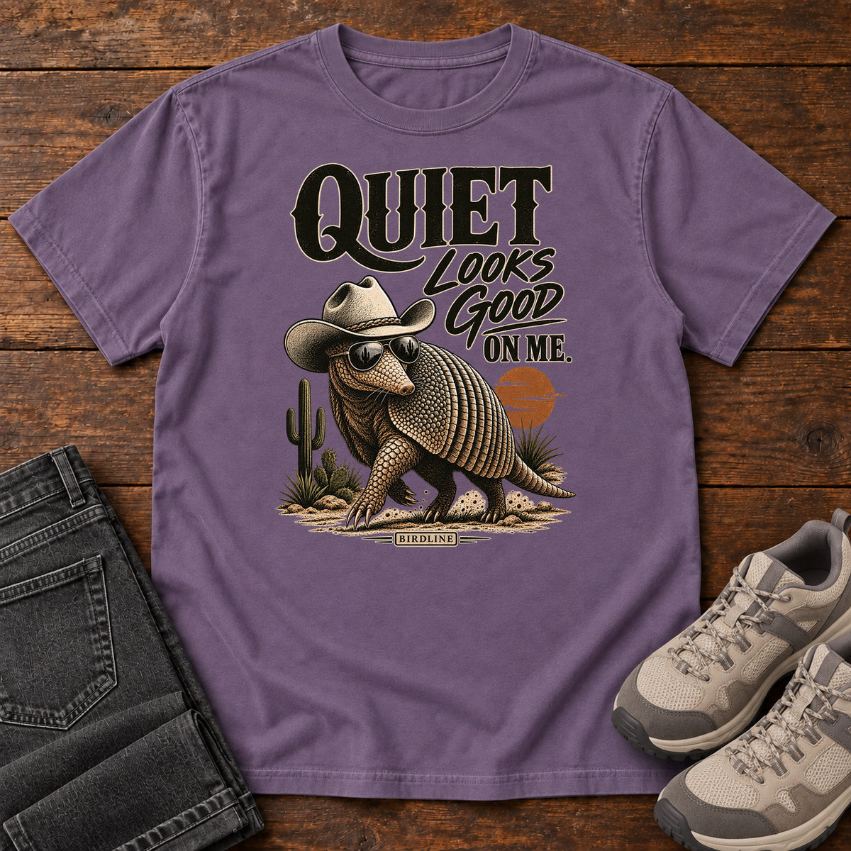 Quiet Looks Good on Me Armadillo T-Shirt in Grape