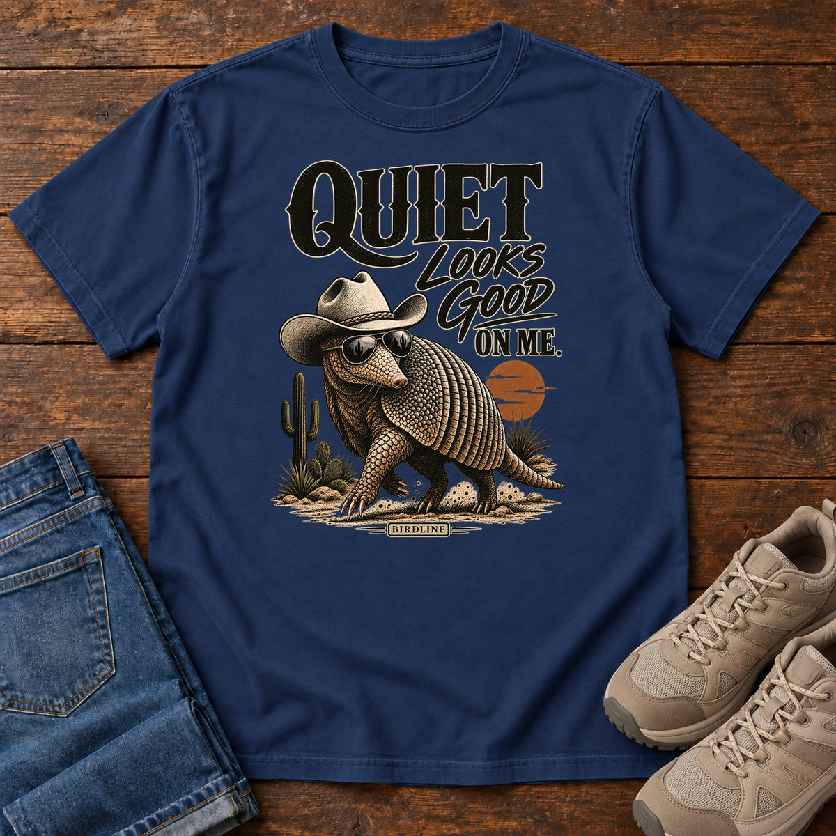 Quiet Looks Good on Me Armadillo T-Shirt in True Navy
