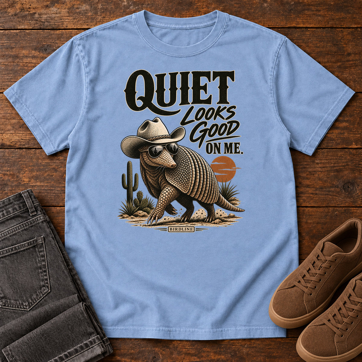 Quiet Looks Good on Me Armadillo T-Shirt in Washed Denim