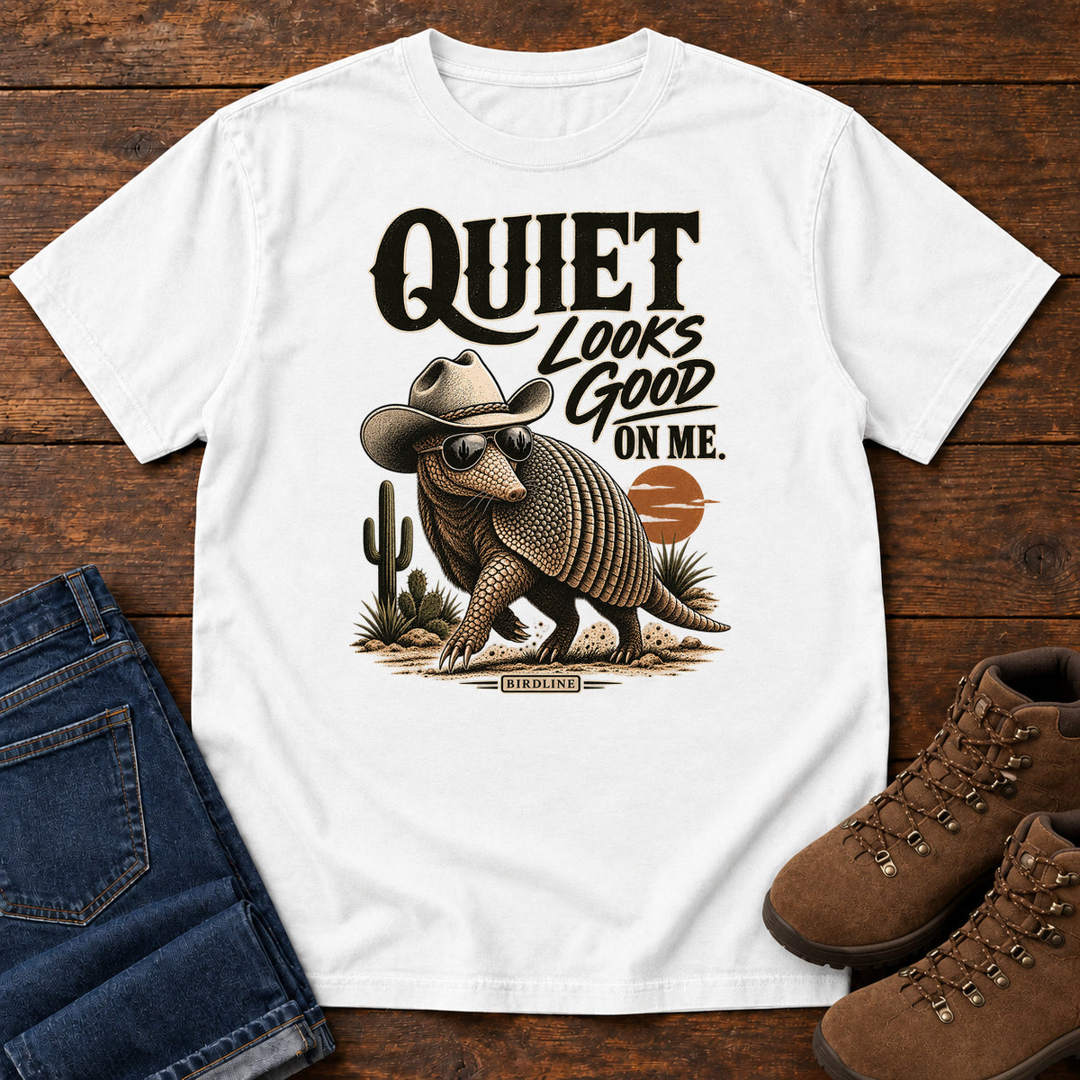 Quiet Looks Good on Me Armadillo T-Shirt in White