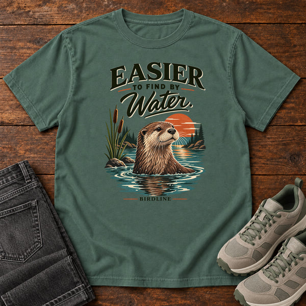 Easier to Find by Water Otter T-Shirt in Blue Spruce, front view