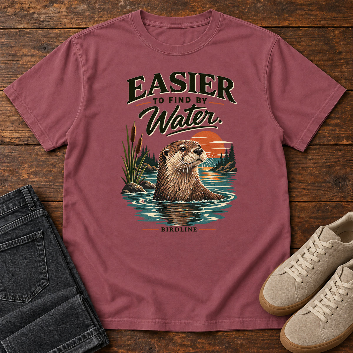 Easier to Find by Water Otter T-Shirt in Brick