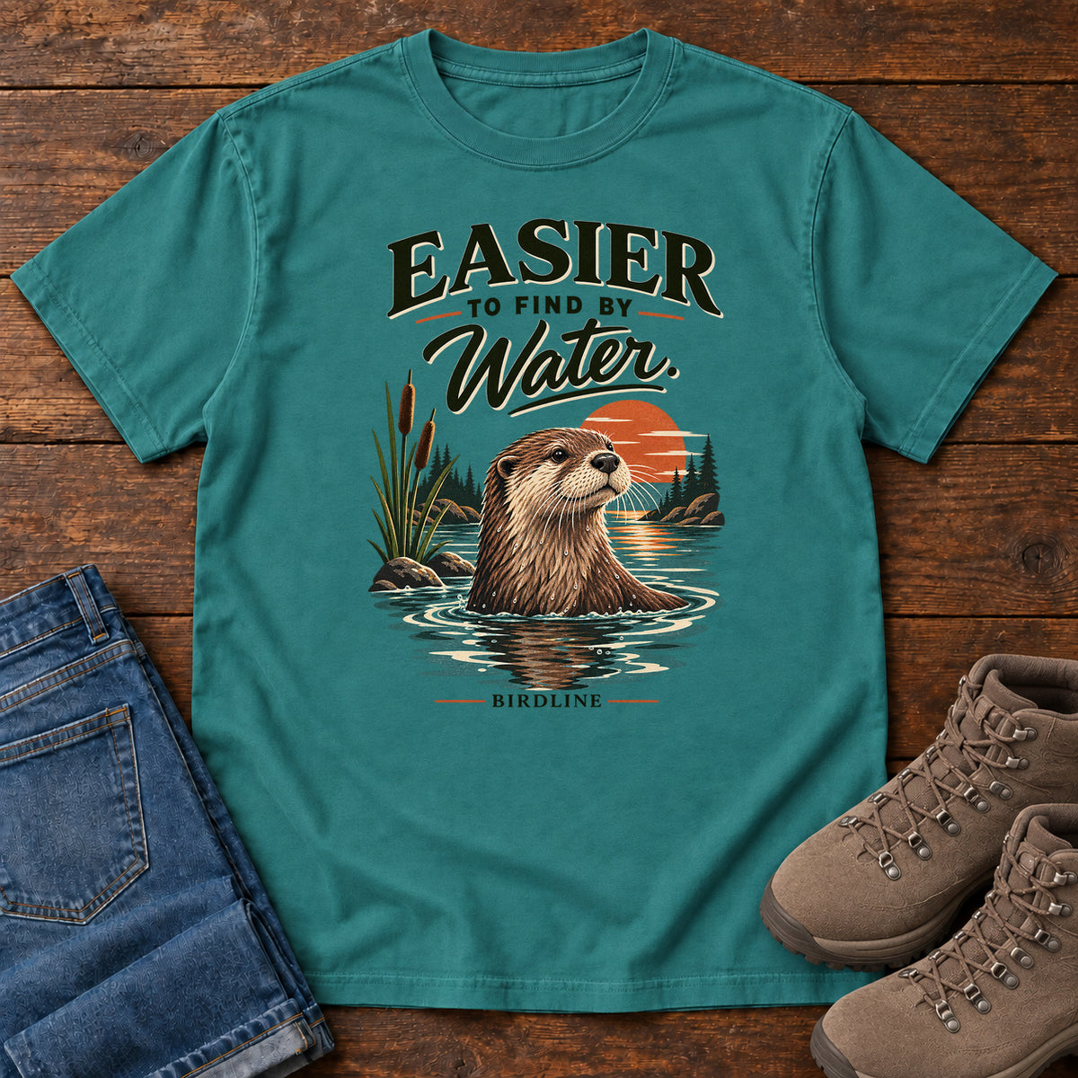 Easier to Find by Water Otter T-Shirt in Emerald