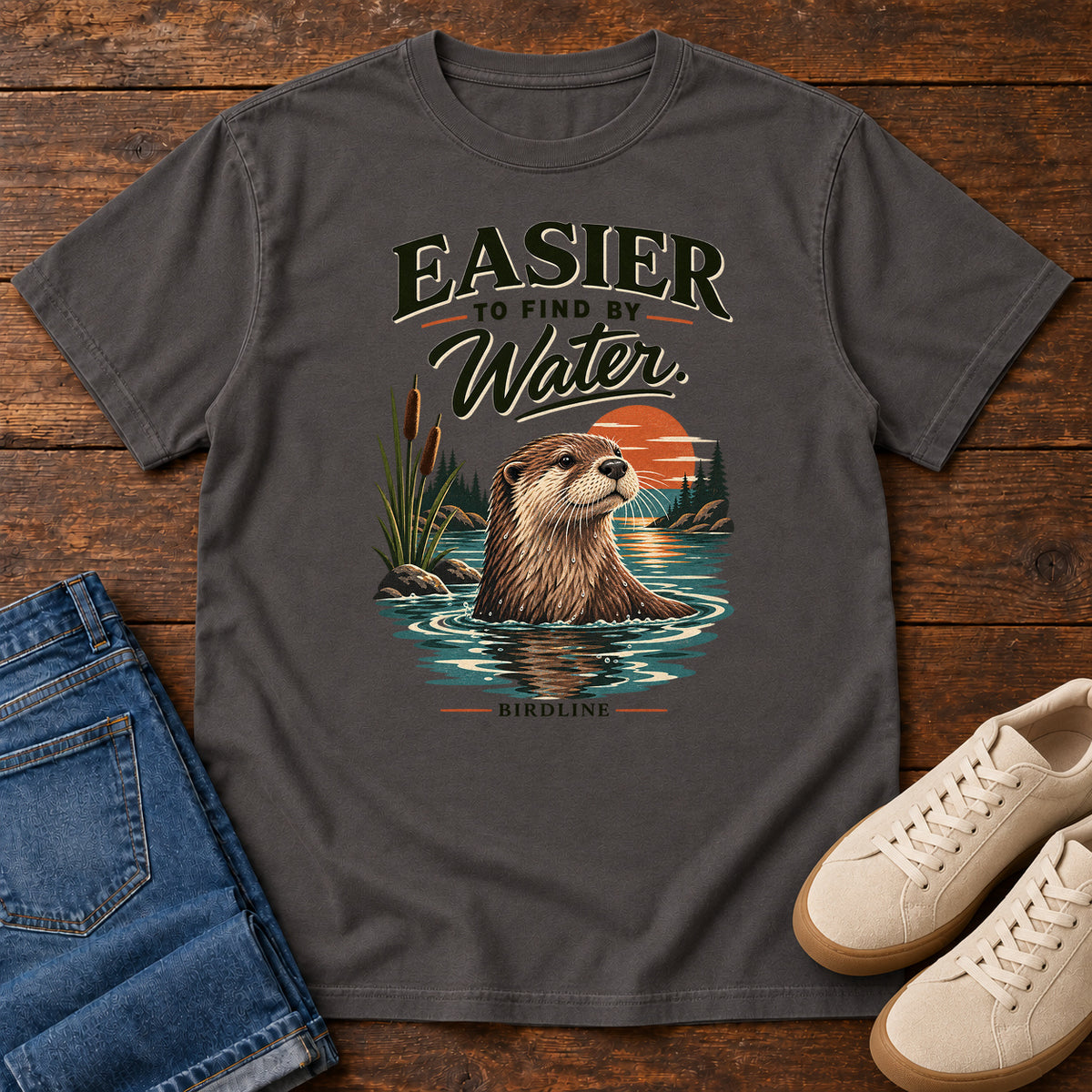 Easier to Find by Water Otter T-Shirt in Graphite