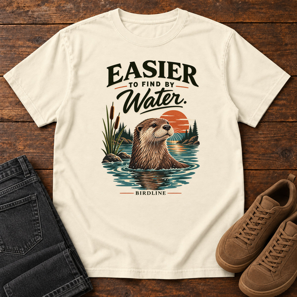 Easier to Find by Water Otter T-Shirt in Ivory