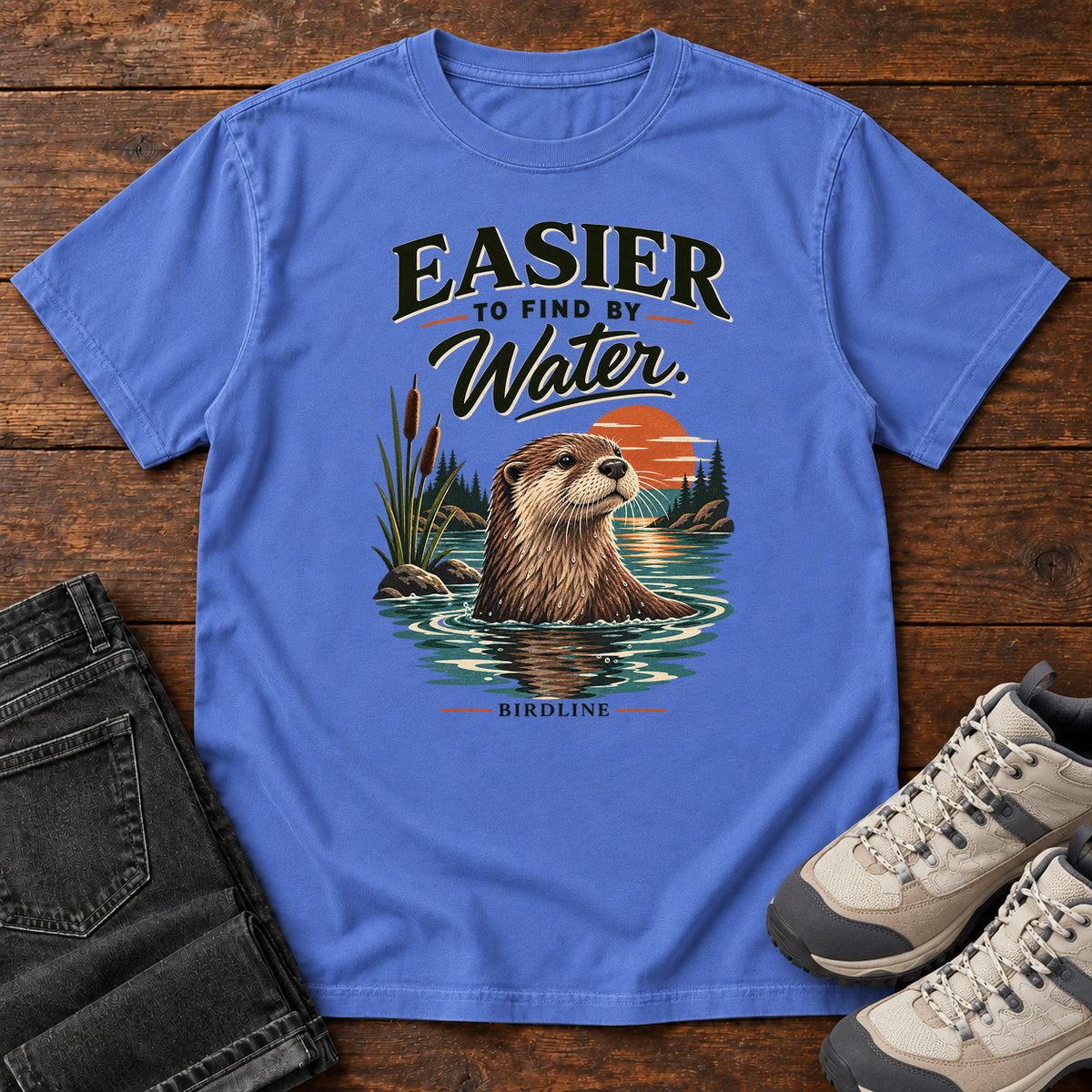 Easier to Find by Water Otter T-Shirt in Mystic Blue