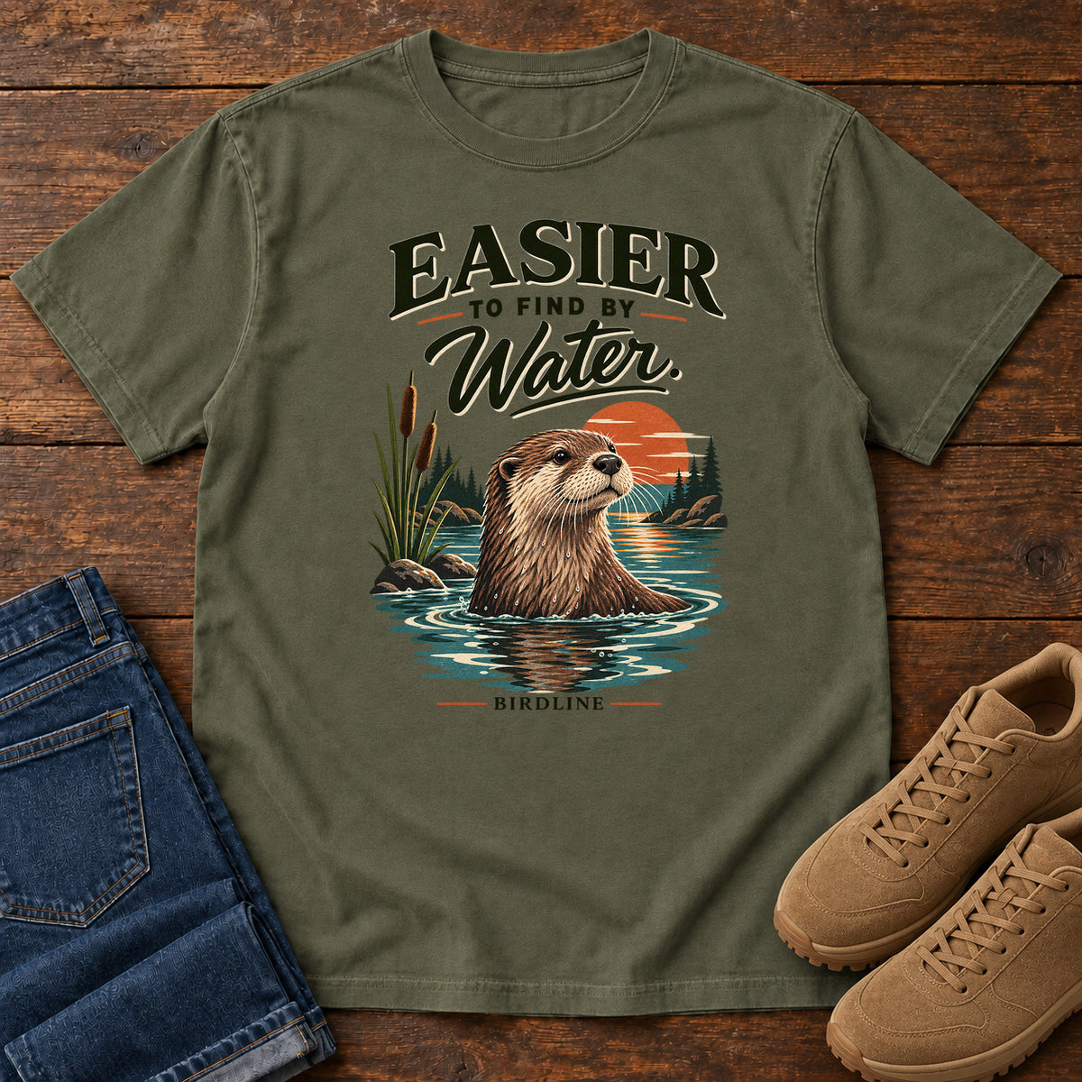 Easier to Find by Water Otter T-Shirt in Sage