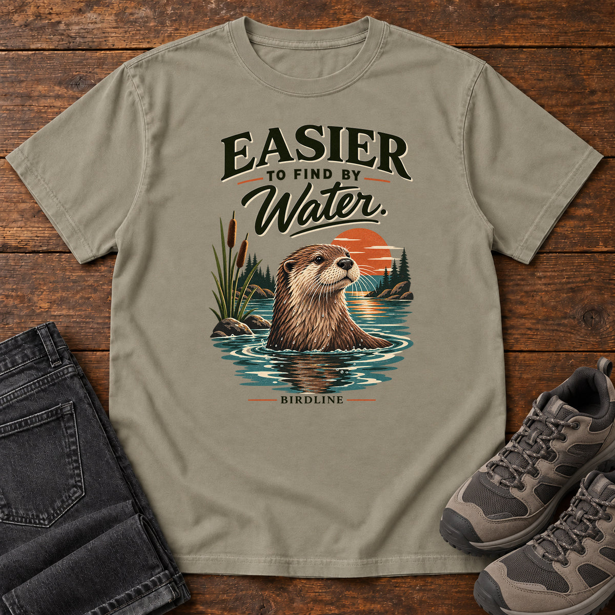 Easier to Find by Water Otter T-Shirt in Sandstone