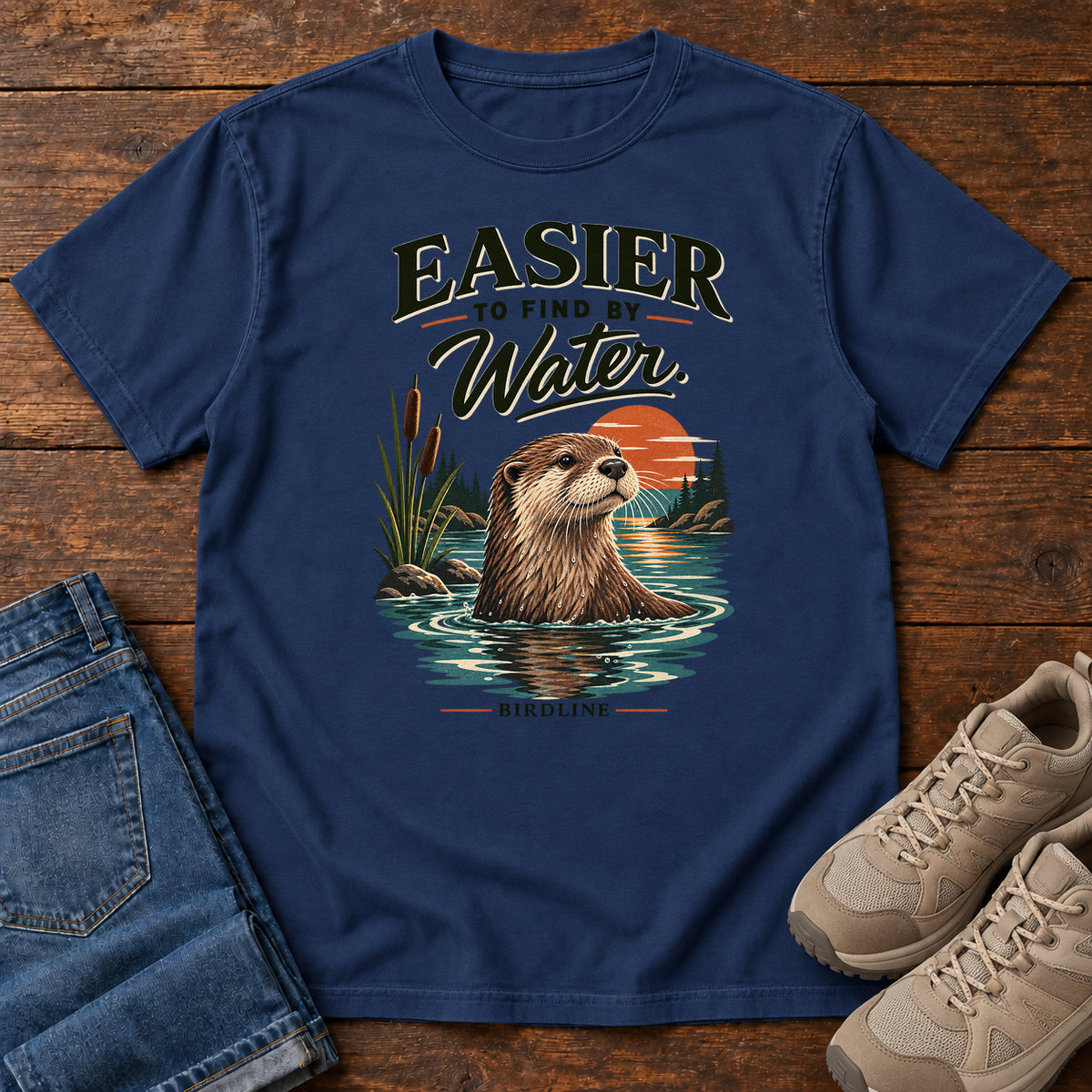 Easier to Find by Water Otter T-Shirt in True Navy