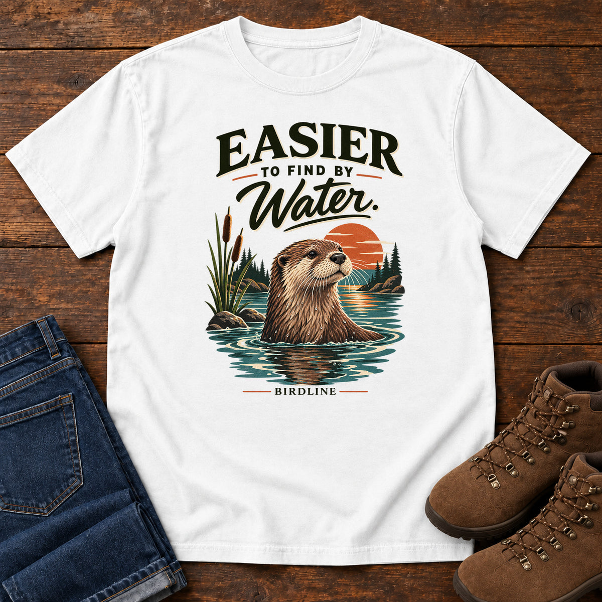 Easier to Find by Water Otter T-Shirt in White