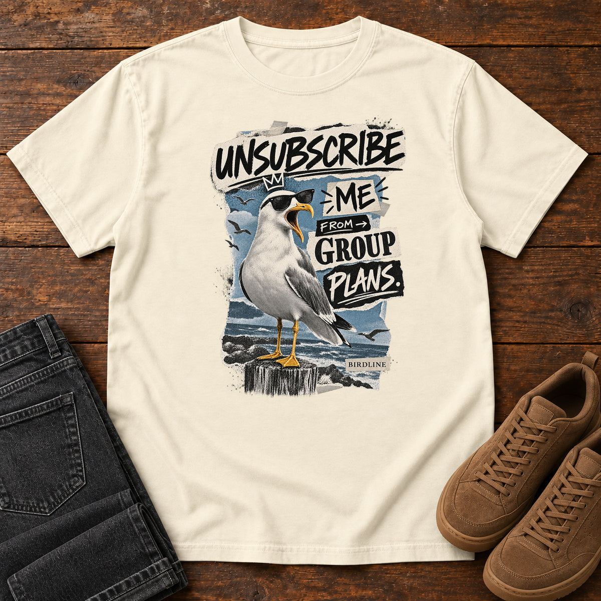 Unsubscribe Me from Group Plans Gull T-Shirt in Ivory