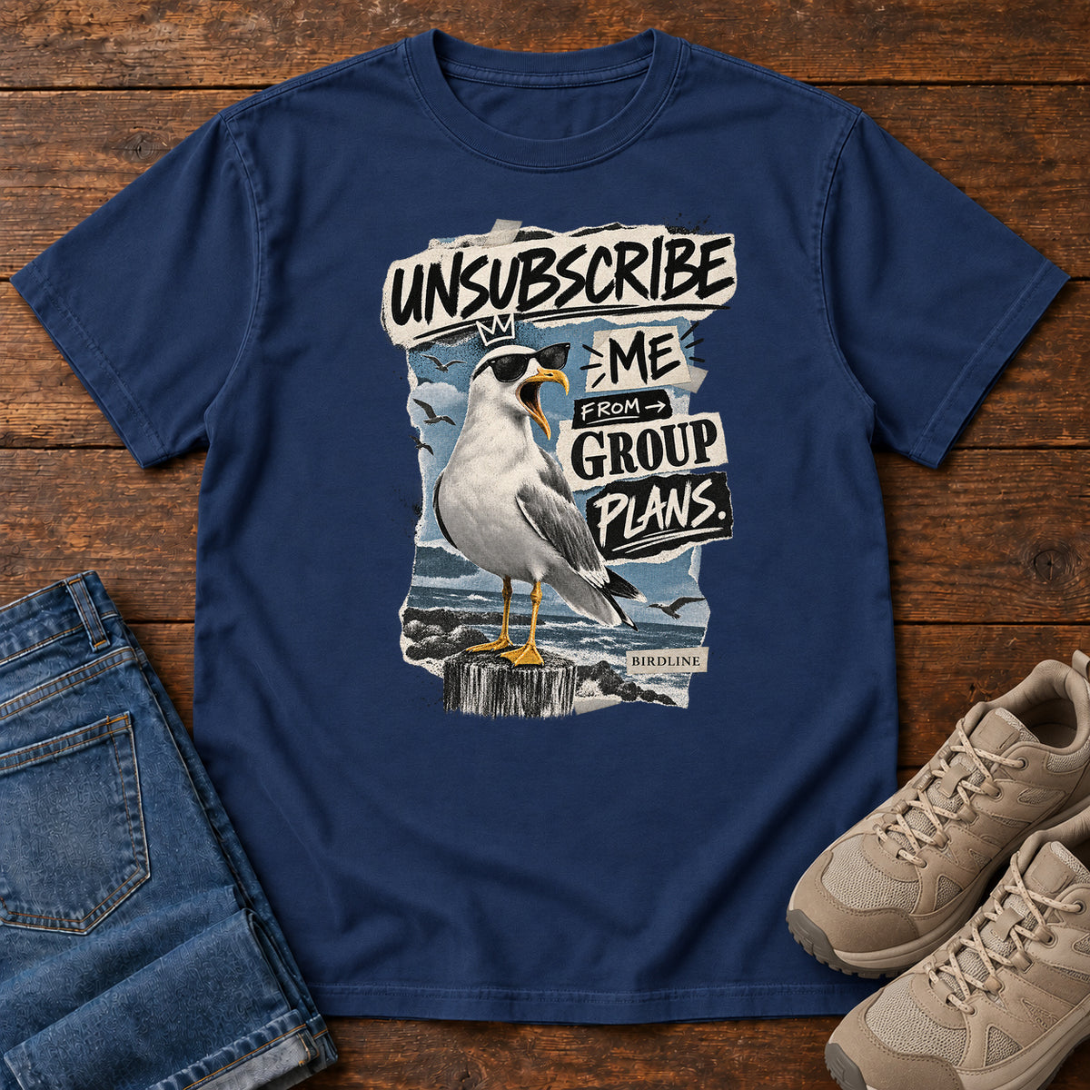 Unsubscribe Me from Group Plans Gull T-Shirt in True Navy