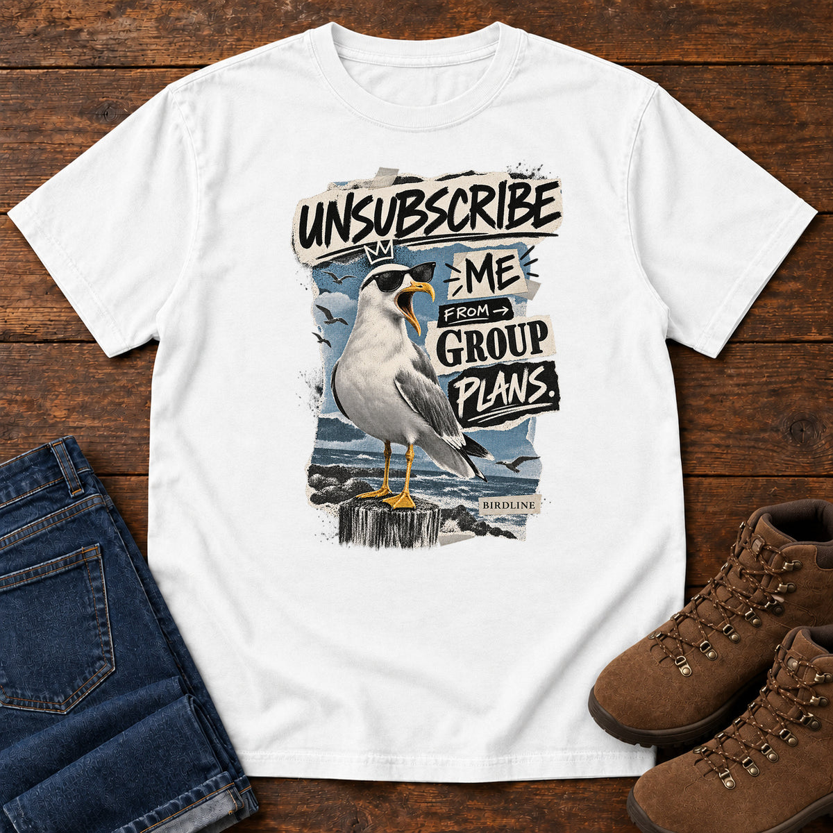Unsubscribe Me from Group Plans Gull T-Shirt in White