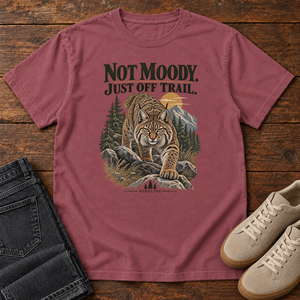 Not Moody Just Off Trail Lynx T-Shirt in Brick