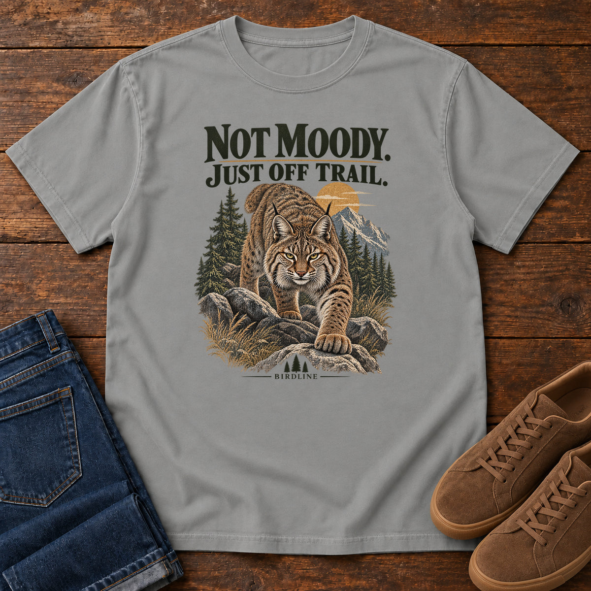 Not Moody Just Off Trail Lynx T-Shirt in Grey