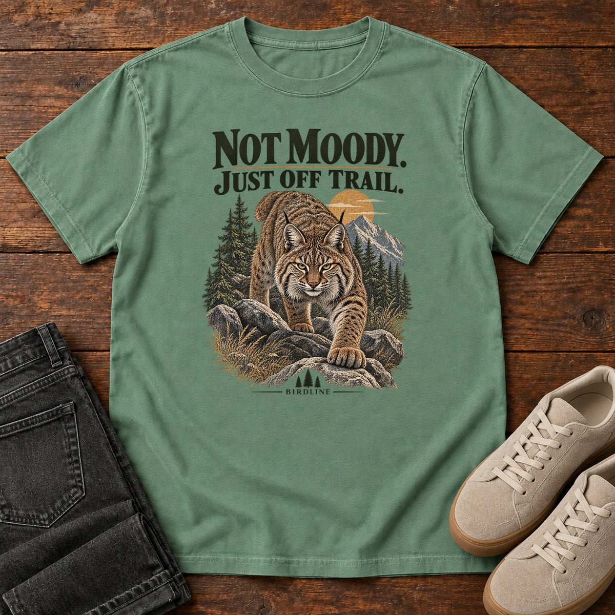 Not Moody Just Off Trail Lynx T-Shirt in Light Green