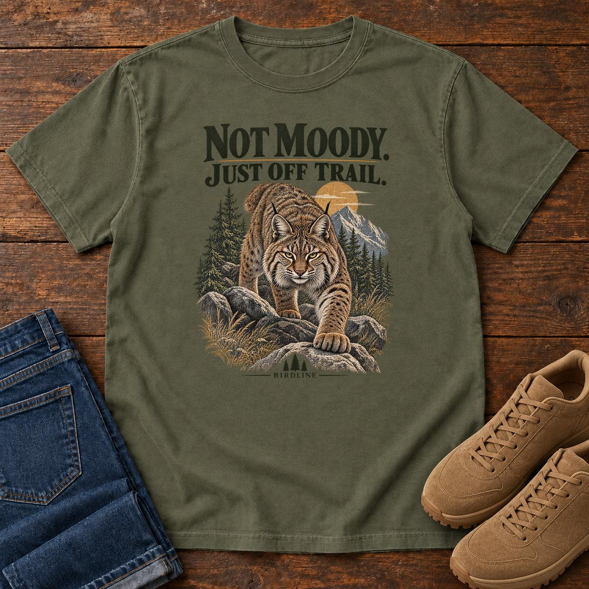 Not Moody Just Off Trail Lynx T-Shirt in Sage