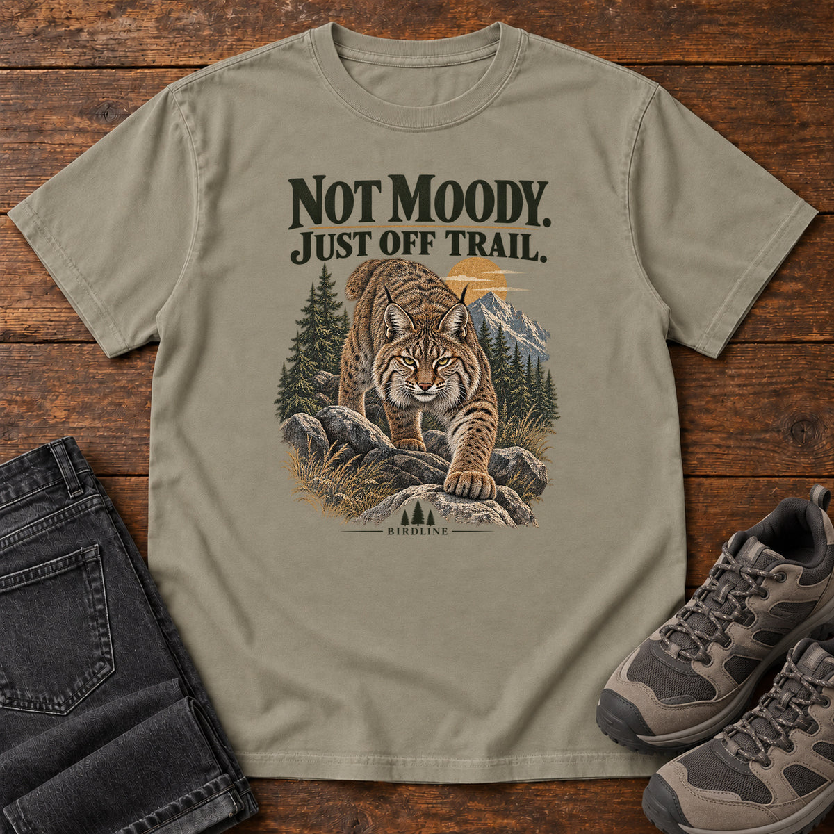 Not Moody Just Off Trail Lynx T-Shirt in Sandstone