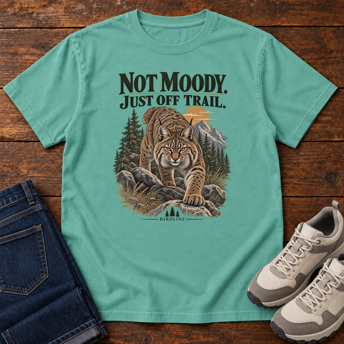 Not Moody Just Off Trail Lynx T-Shirt in Seafoam