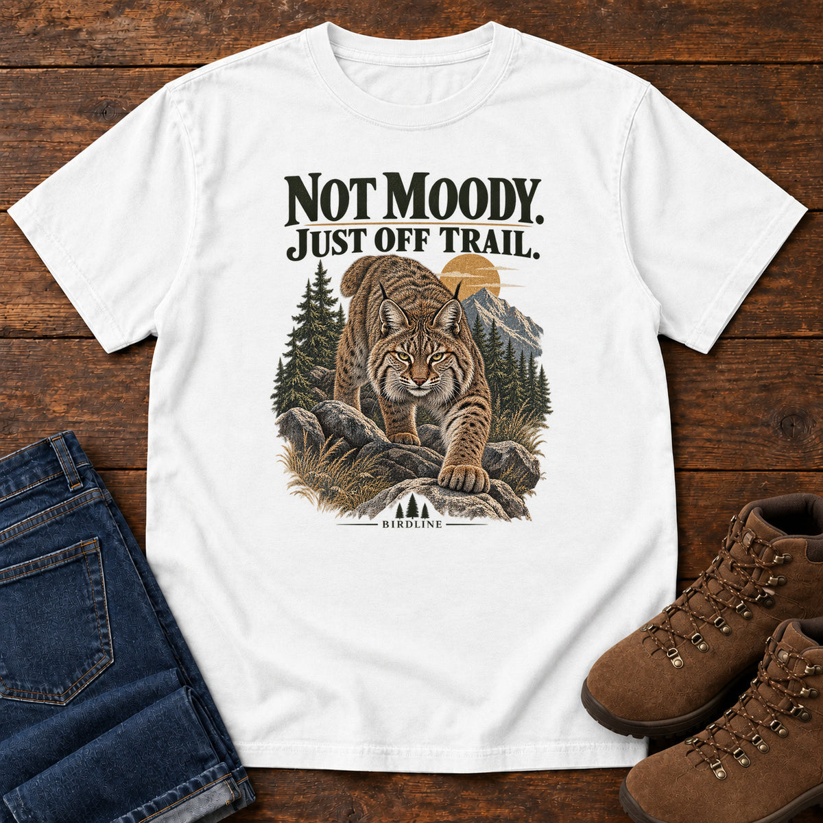 Not Moody Just Off Trail Lynx T-Shirt in White