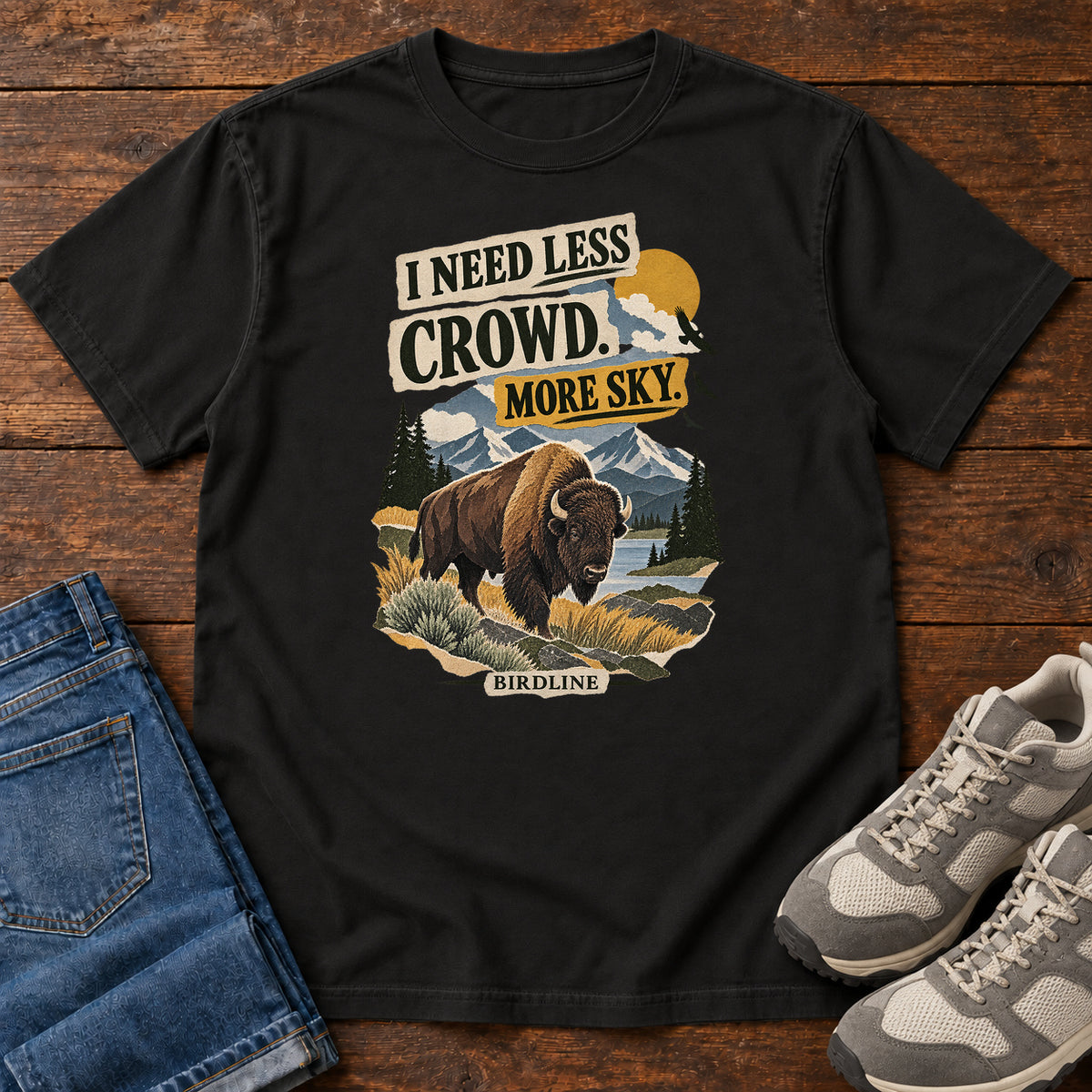 I Need Less Crowd More Sky Bison T-Shirt in Black