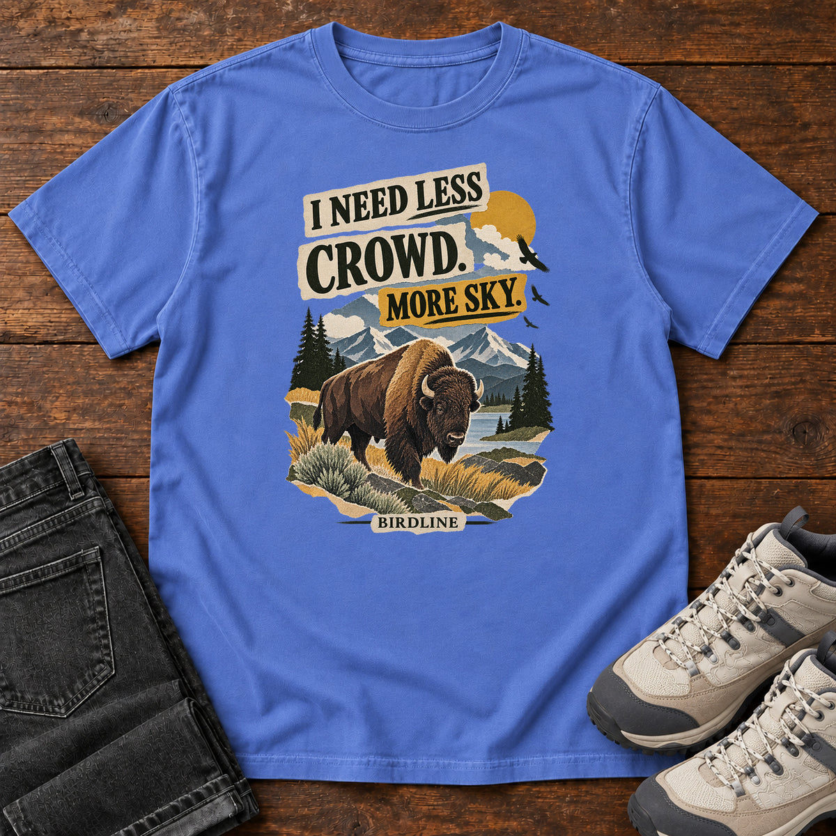 I Need Less Crowd More Sky Bison T-Shirt in Mystic Blue
