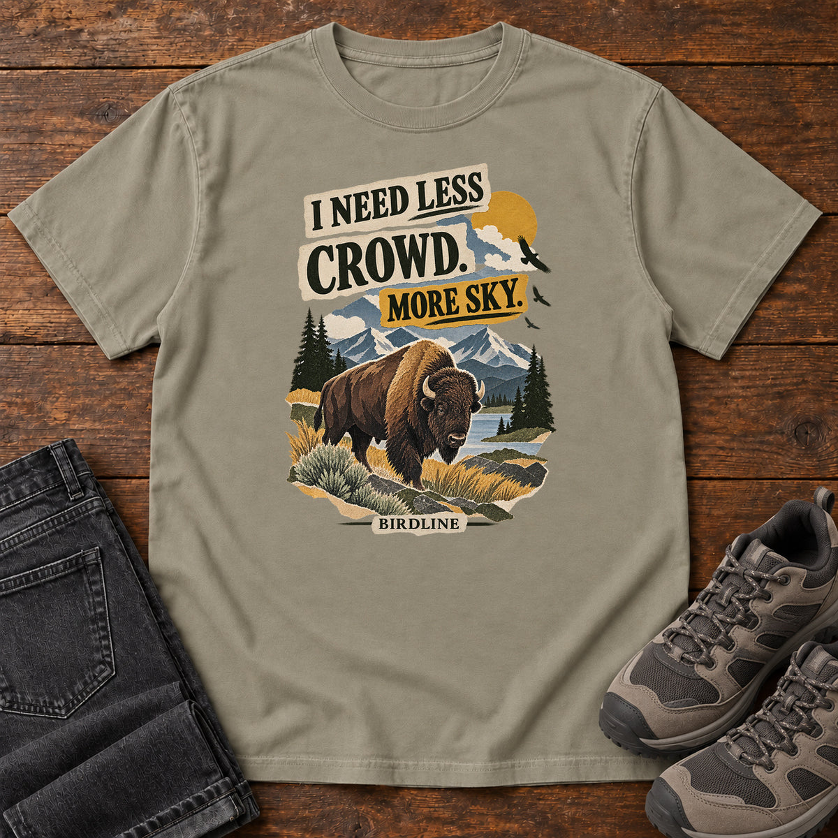I Need Less Crowd More Sky Bison T-Shirt in Sandstone